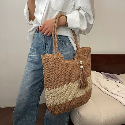 Knitted Beaded Casual Tote Bag