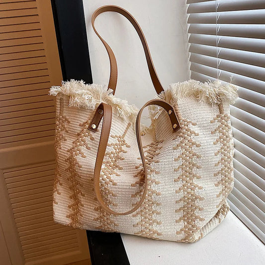 GLMAHUA Striped Linen Tote Bag