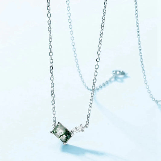 WES Geometric Design Pendant Necklace with Agate